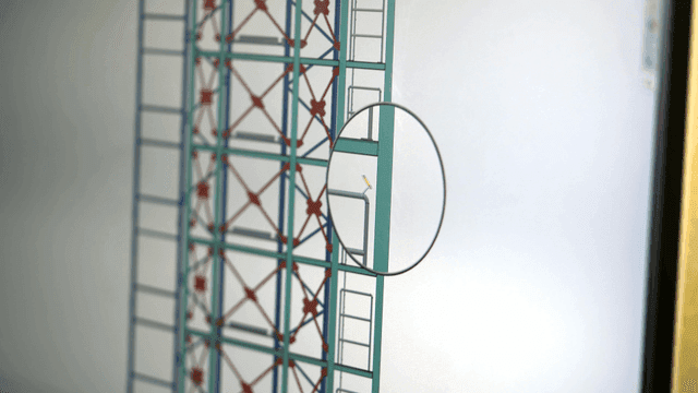 3D model of a building structure on screen