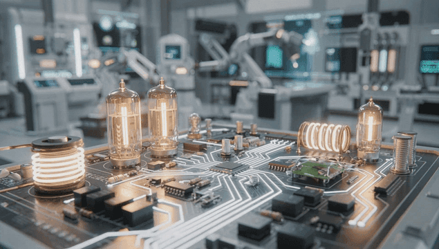 회로 기판이 있는 첨단 실험실