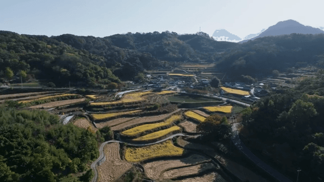 계단식 논과 시골 마을의 경치