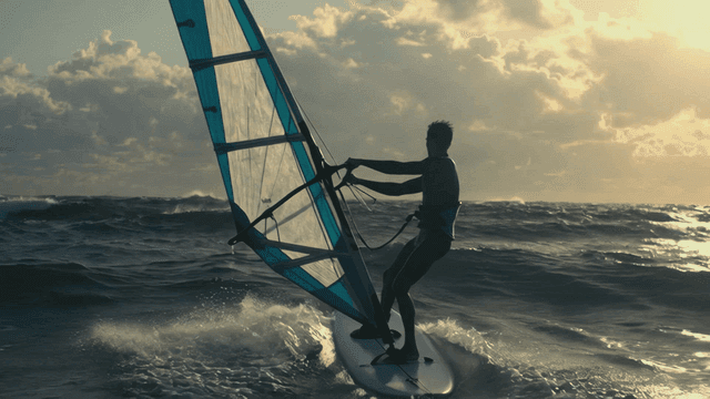 Person windsurfing on sea.
