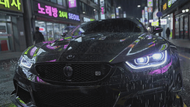 Rainy night street with a sleek car