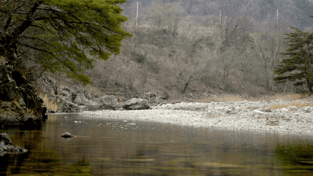 바위 지형을 흐르는 고요한 강