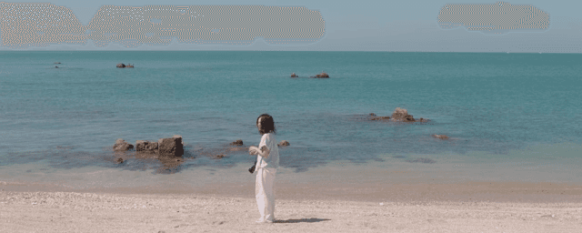 Person walking along a serene beach