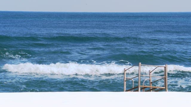 Seaside view on a clear day with waves hitting the shore