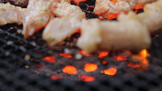 Grilled beef tripe on the grill