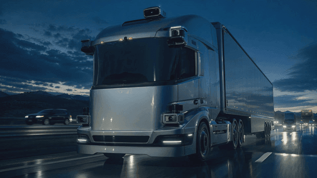 Futuristic truck driving on highway