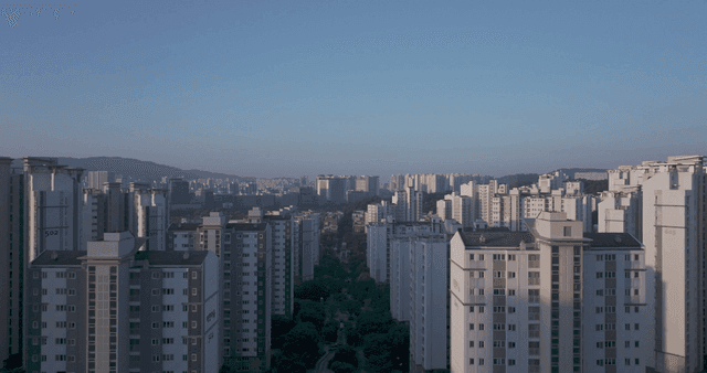 Cityscape with tall apartment buildings