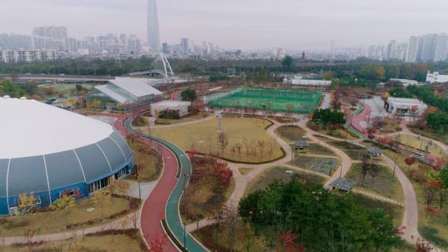 Urban Park with Modern Skyline