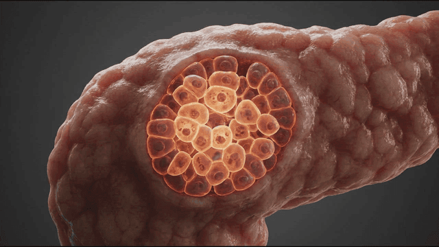 Islets of Langerhans located within pancreatic tissue