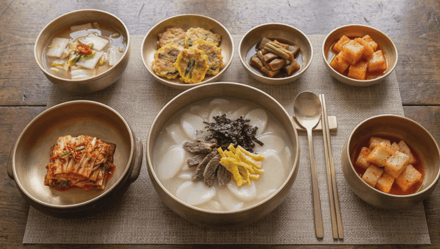 Traditional Korean meal with tteokguk