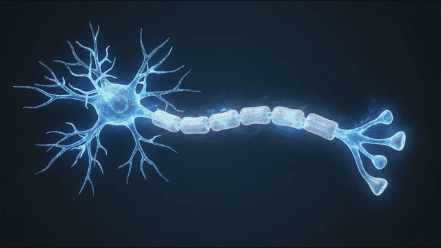 Glowing neuron with dendrites and axons