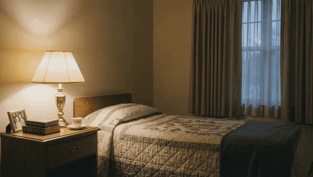 Dark bedroom with mood lamp