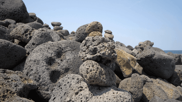 Pile of stones with volcanic rock