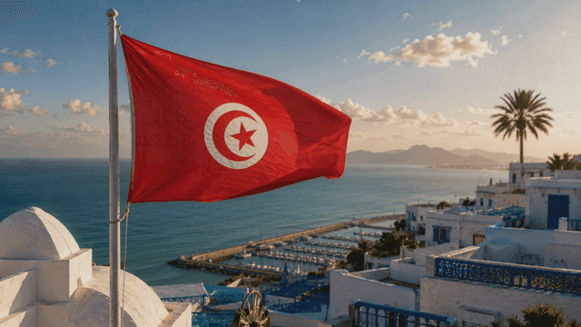 Coastal village where Tunisian flag is flying