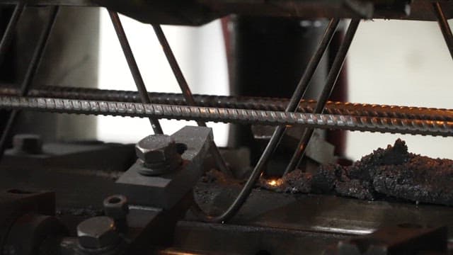 Close-up of a metalworking machine in action