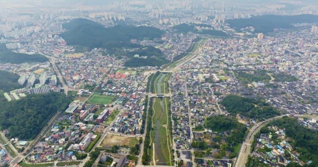 View of a city with a river
