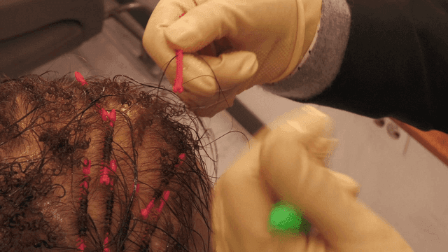 Hair perm using color at beauty salon