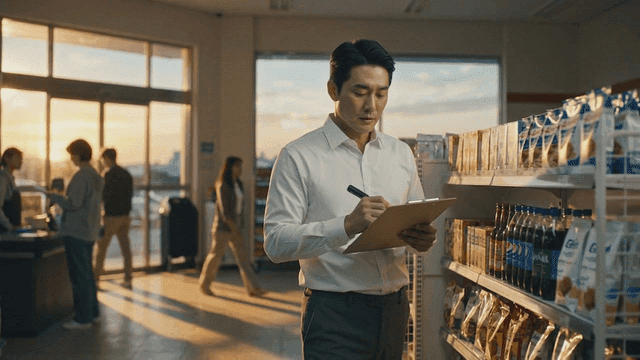 Man checking grocery store