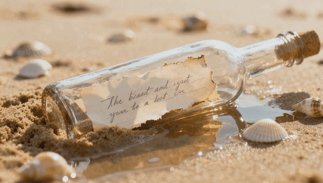 Message paper bottle on sandy beach
