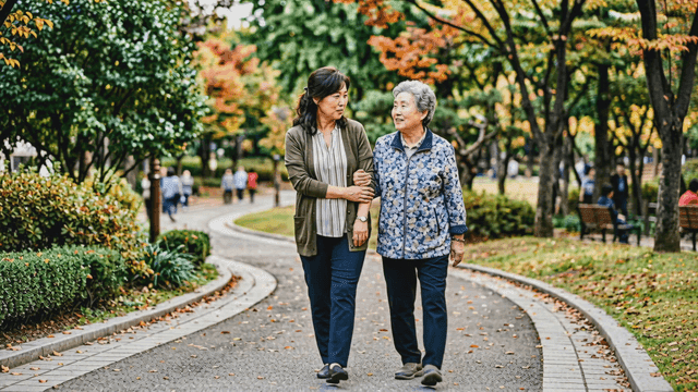 Mother and daughter taking walk in park