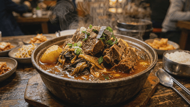 Hot pork back bone stew served with side dishes