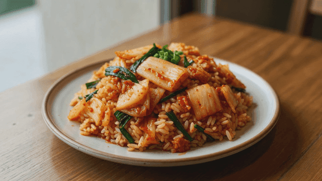 Plate full of kimchi fried rice