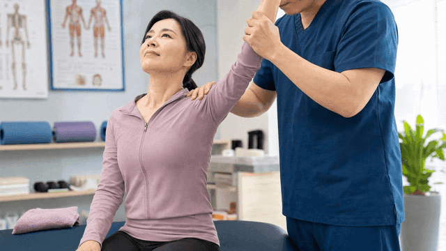 Women receiving shoulder rehabilitation treatment