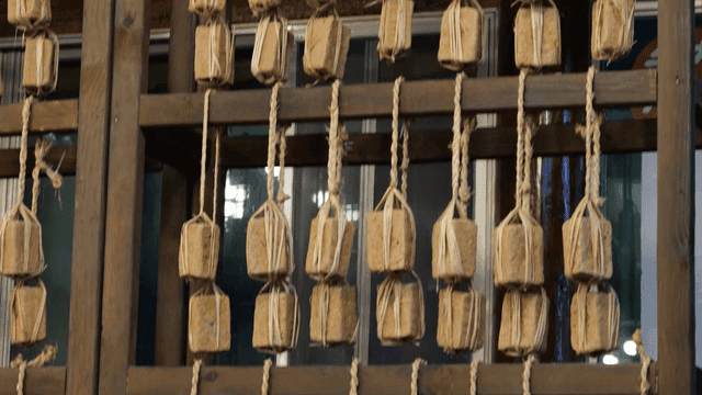Traditional Korean fermented meju hanging on wall