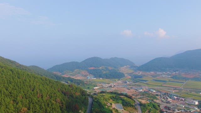 View of mountains and farmland