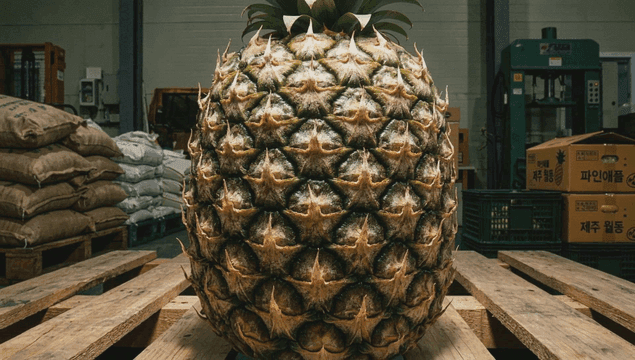 창고에 놓여있는 잘 익은 파인애플