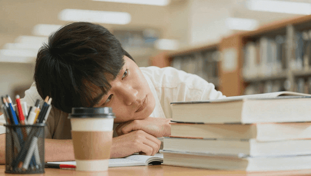 도서관에서 공부하는 학생