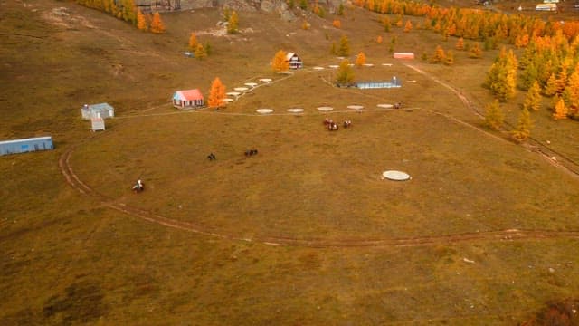 Horse riders in a scenic autumn landscape