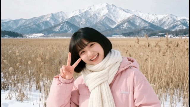 Young woman smiling in a snowy field
