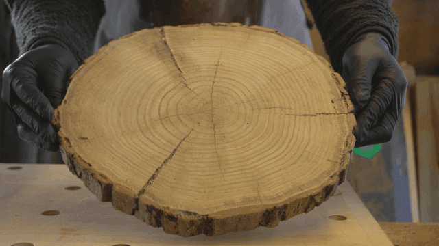 실내에서 나무 판을 들고 있는 사람