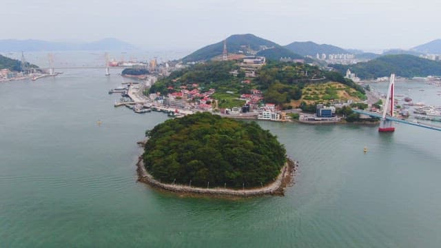 Coastal city with a bridge and coastline