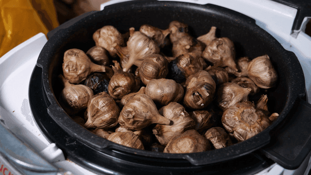 Black garlic in a rice cooker
