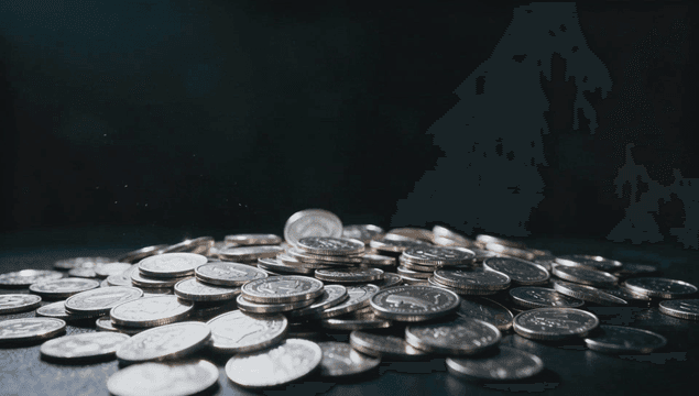 떨어져 쌓이는 많은 동전들