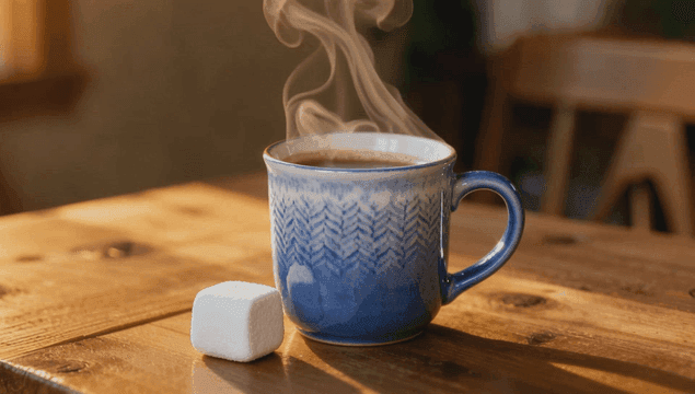 Steaming mug with a marshmallow
