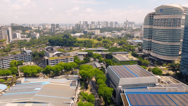 푸른 녹지가 있는 활기찬 도시 풍경