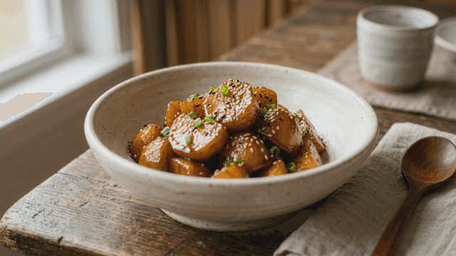 Braised potatoes with sesame seeds