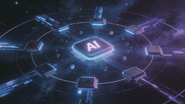 연결된 회로가 있는 AI 칩