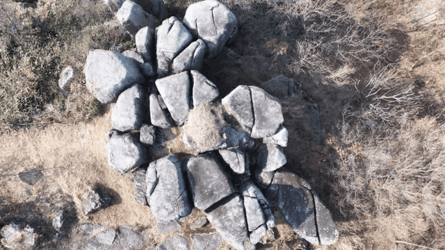 Aerial view of rocky terrain in a forest