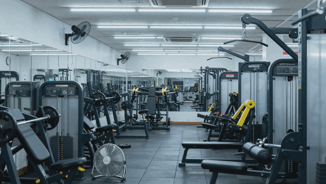 다양한 운동 기구가 있는 빈 체육관