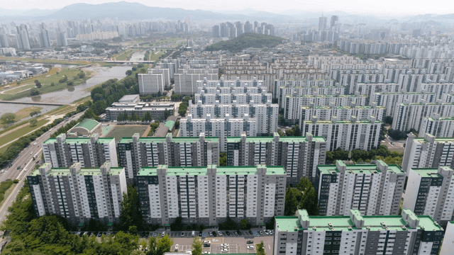 Aerial view of vast apartment complex city landscape
