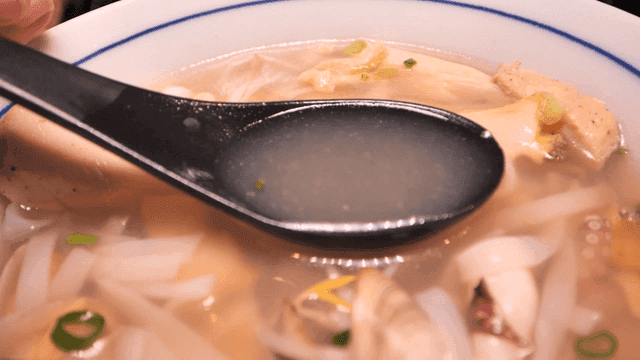 Spoon for scooping up seafood rice noodle broth