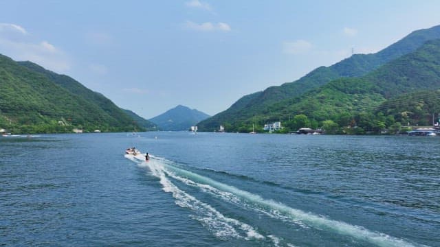 Water skiing on a scenic river