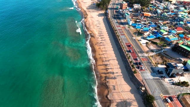 Coastal town with a sandy beach