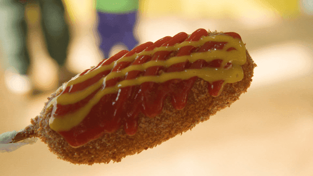 Hot dog with ketchup and mustard