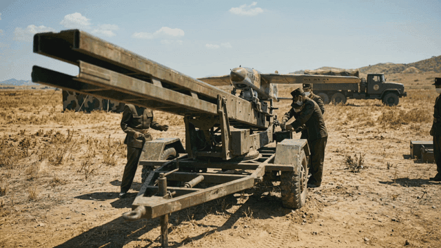 Soldiers preparing North Korean drone in field