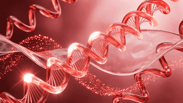 Close-up of a red DNA helix structure